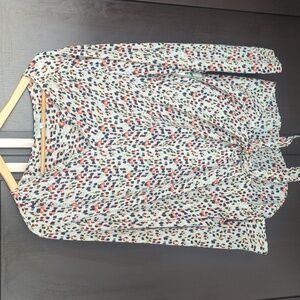 Chaus Red & Blue Asymmetrical Long Sleeve Blouse Front Tie Detail Blouse - L NWT